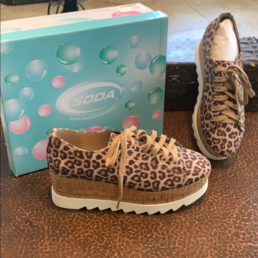 Soda Leopard Print Platform Sneakers in Brown and Tan